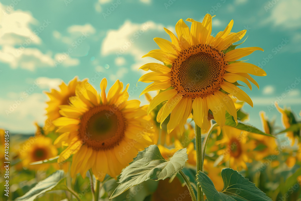 Fototapeta premium sunflowers against the background of the summer sky