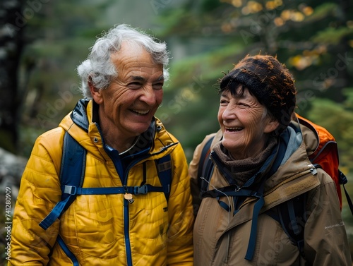Happy Elderly Couple Enjoying Spring Hike in the Woods © Prangthip