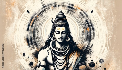 Illustration of lord shiva portrait in grunge style for maha shivratri.
