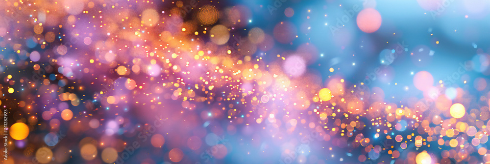 Fototapeta premium Festive Gold Glitter and Blue Bokeh, Abstract Holiday Light Background, Christmas Celebration Concept