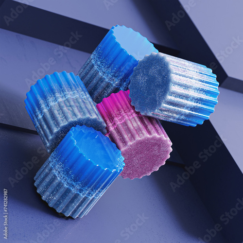 blue and white caps 3d render wallpaper  photo