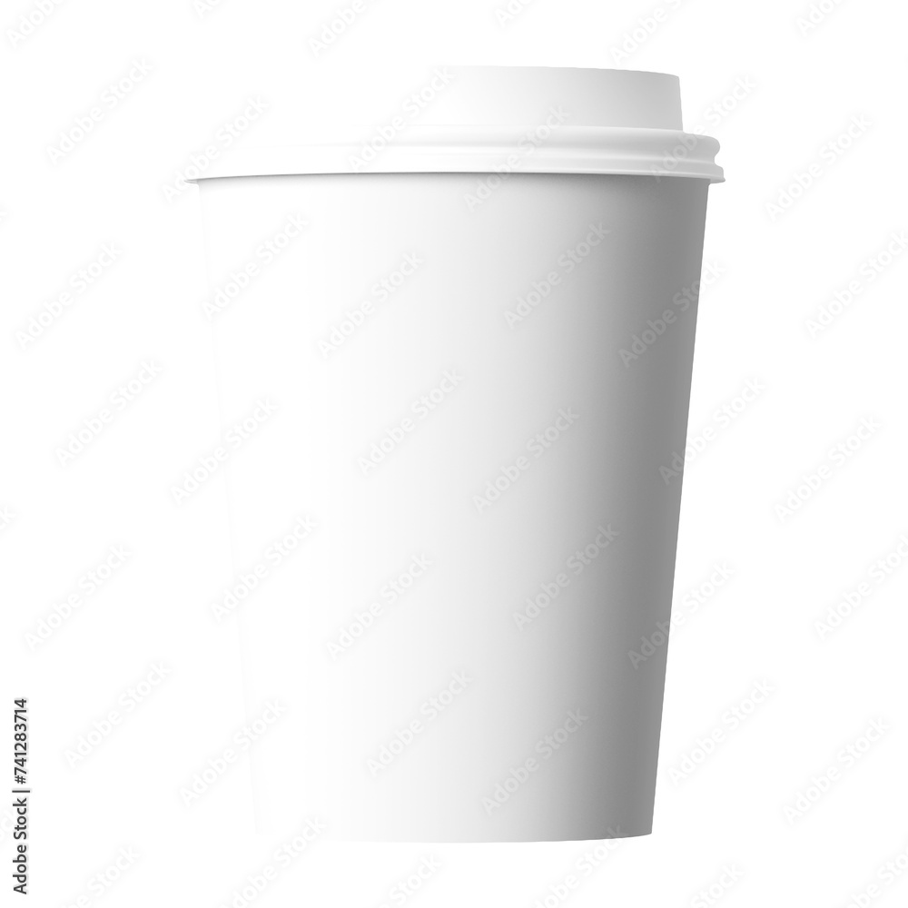 Clean and blank white paper cup for coffee without background. Template for mockup. With white lid