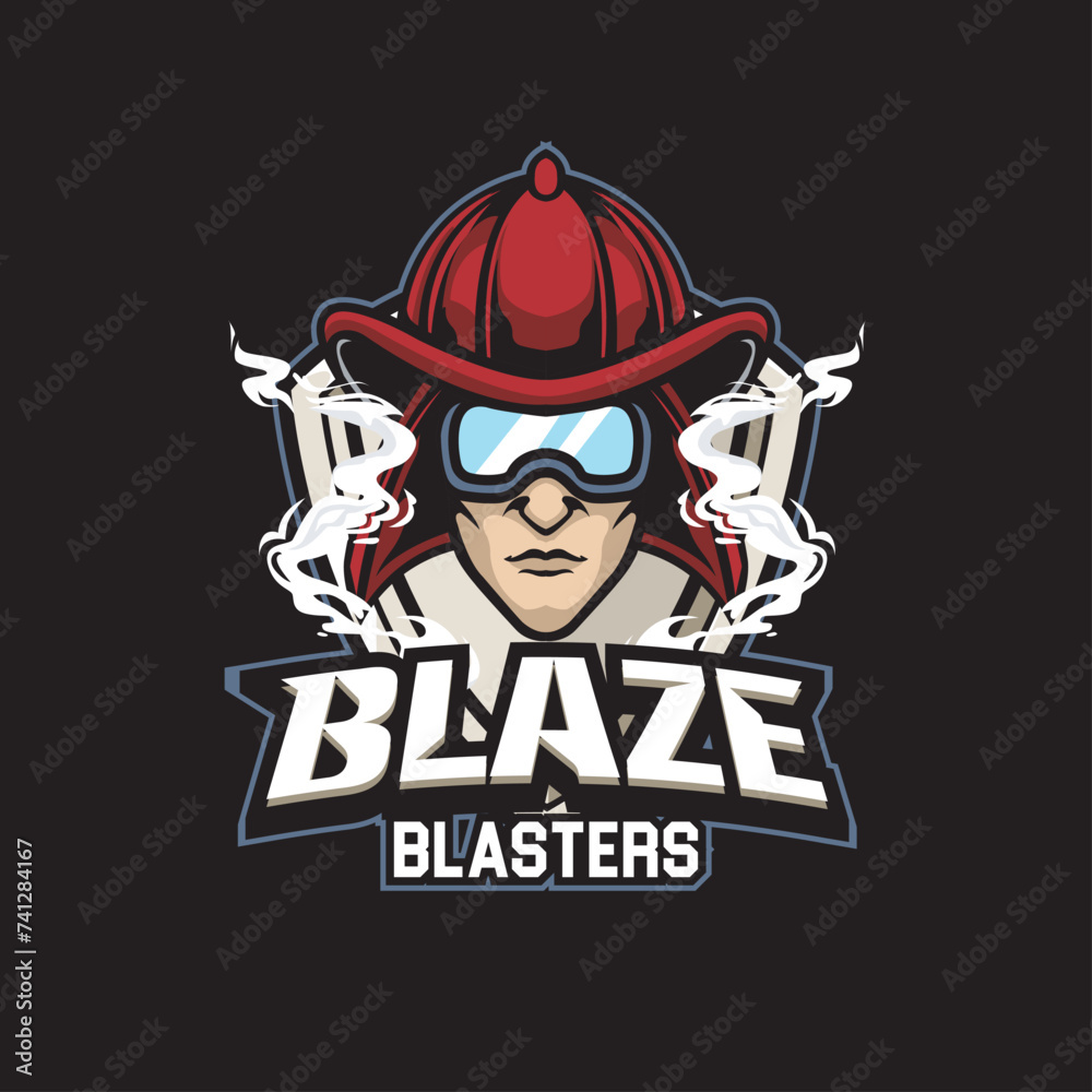 Vector Illustration Fire Fighter Head wearing Glasses with BLAZE BLASTERS text Esport Logo Vector Illustration Fire Fighter Head wearing Glasses with BLAZE BLASTERS text Esport Logo