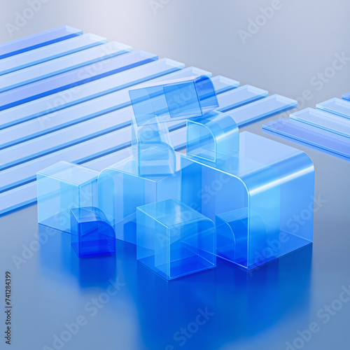 Abstraction with an array of blue blocks with highlights