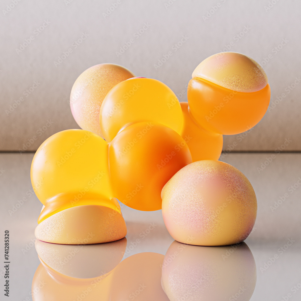 3D render depicts a whimsical and abstract sculpture composed of interconnected, organic forms. The sculpture resembles a cluster of inflated balloons or bubbles, each with a smooth, translucent surfa 3D render depicts a whimsical and abstract sculpture composed of interconnected, organic forms. The sculpture resembles a cluster of inflated balloons or bubbles, each with a smooth, translucent surfa