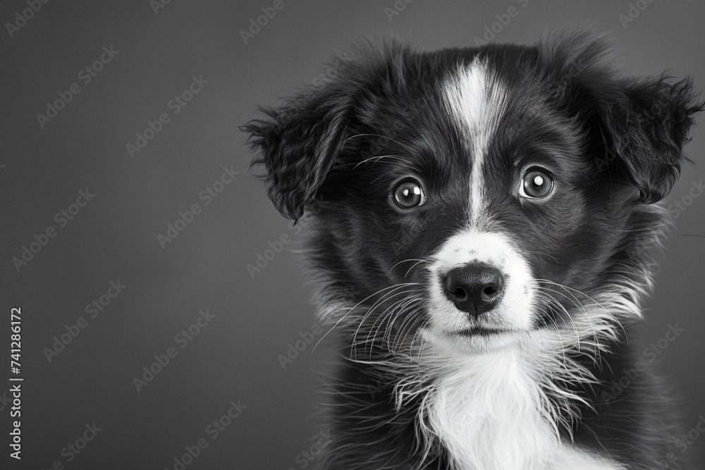 border collie puppy to portrait, in the style of minimalist monochromes