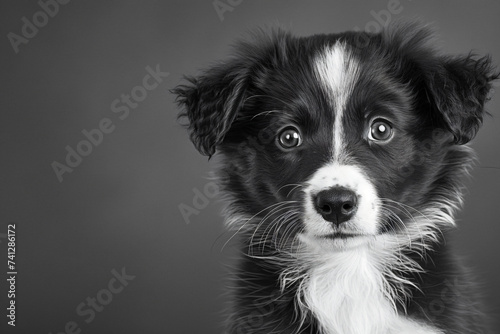 border collie puppy to portrait, in the style of minimalist monochromes © Possibility Pages