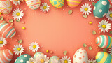 Blossoming Easter: A Joyful Array of Eggs and Daisies on a Peachy Backdrop