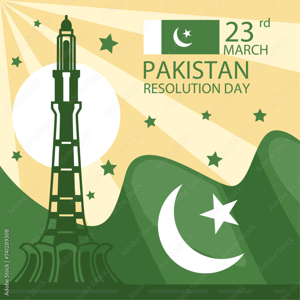 Pakistan vector illustration. Happy Pakistan Day on March 23rd. National holiday in Pakistan