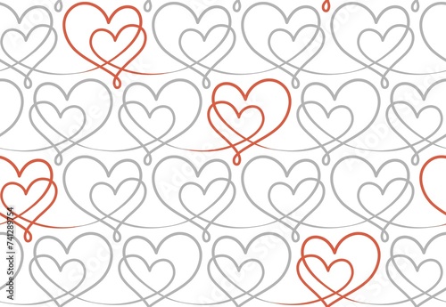 The seamless gray and red background with hearts.