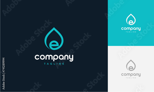 Water Drop Letter E lowercase initial Logo,Flat Vector Logo Design Ideas Template Element,creative shape abstract with drop water monogram logo