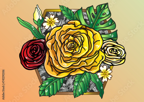 Awesome flower illustration in colorful style, suitable for merchandise, souvenir, wall art, stickers