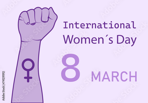 Cartel del día internacional de la mujer con el puño levantado.