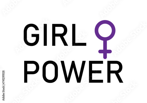 Título de poder de chica con icono de feminismo.