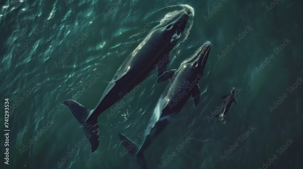 Fototapeta premium 並んで泳ぐ鯨の親子 