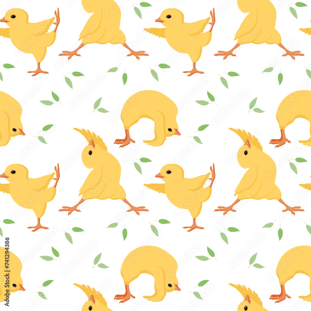 Seamless pattern, cute Easter chicks in different yoga poses. Animal illustration, vector Seamless pattern, cute Easter chicks in different yoga poses. Animal illustration, vector