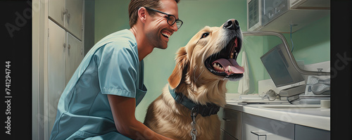 Vet Happy doctor examine pets. Veterinary clinic concept photo