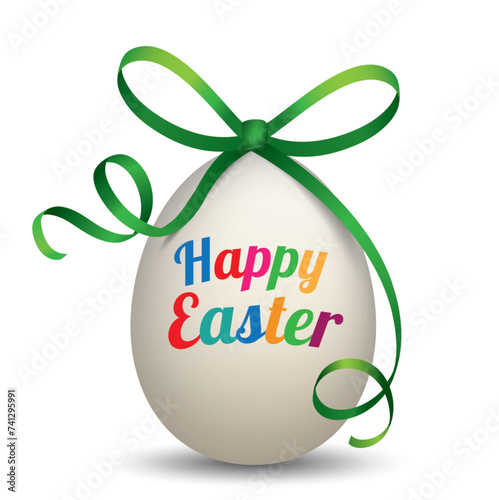 Natural Easter Egg Green Ribbon Happy Easter