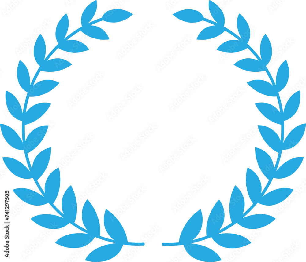 blue laurel wreath award, flat vector style