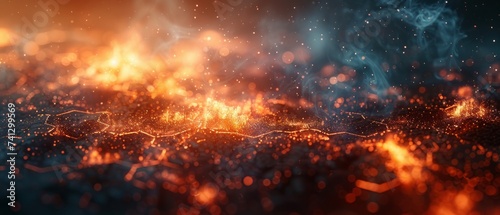 Futuristic abstract backround with hexagons and flame