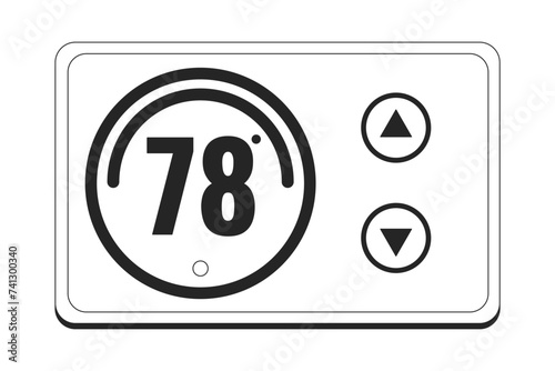 Thermostat regulator black and white 2D line cartoon object. Turning down heat. Optimum temperature controller isolated vector outline item. Saving energy indoors monochromatic flat spot illustration