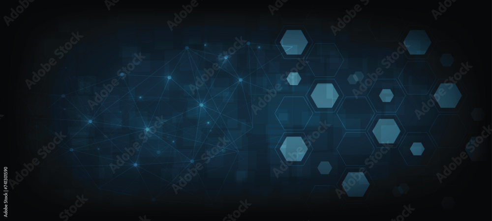 Abstract hexagon background. Technology poligonal design. Digital futuristic minimalism. Vector - obrazy, fototapety, plakaty 