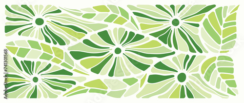 Abstract botanical art green background vector. Natural hand drawn pattern design with leaves branch collage. Simple contemporary style illustrated Design for fabric, print, cover, banner, wallpaper. 