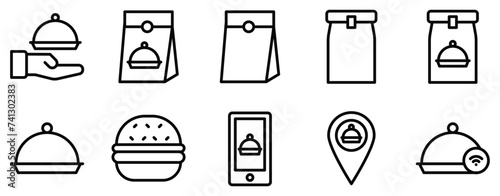 fast food delivery icon line style set collection