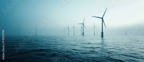 Offshore wind turbine generating eco-friendly power. Sustainable ocean energy