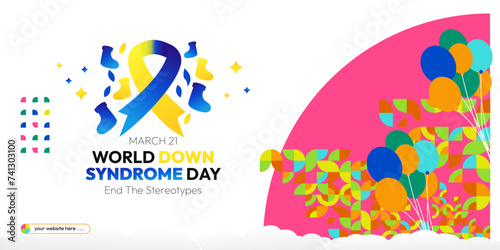 World Down Syndrome Day banner in modern geometric style. Banners Down Syndrome Day for social media and more with typography. Vector illustration for banners, posters, invitations, greetings and more