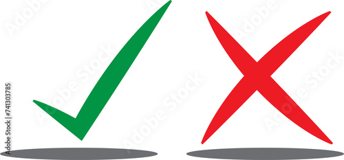 Green checkmark tick and red X icons. photo