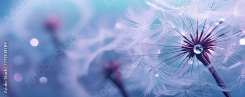 Dandelion with morning dew, copy space for text