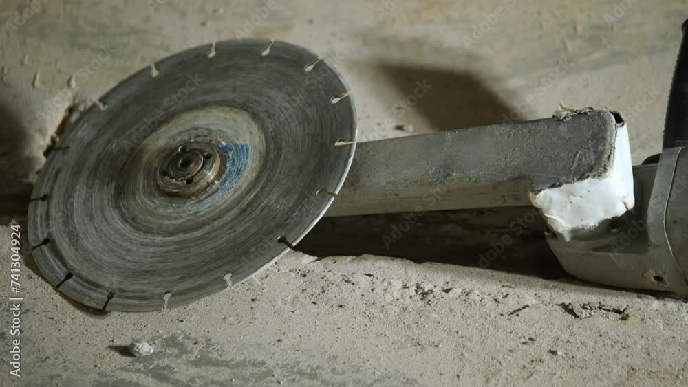 close up detail on metal grinding disc stop work and put away side view close up detail on metal grinding disc stop work and put away side view