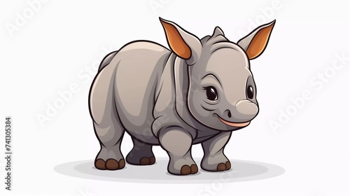 Cute Rhino With Icon Vector Cartoon Illustration