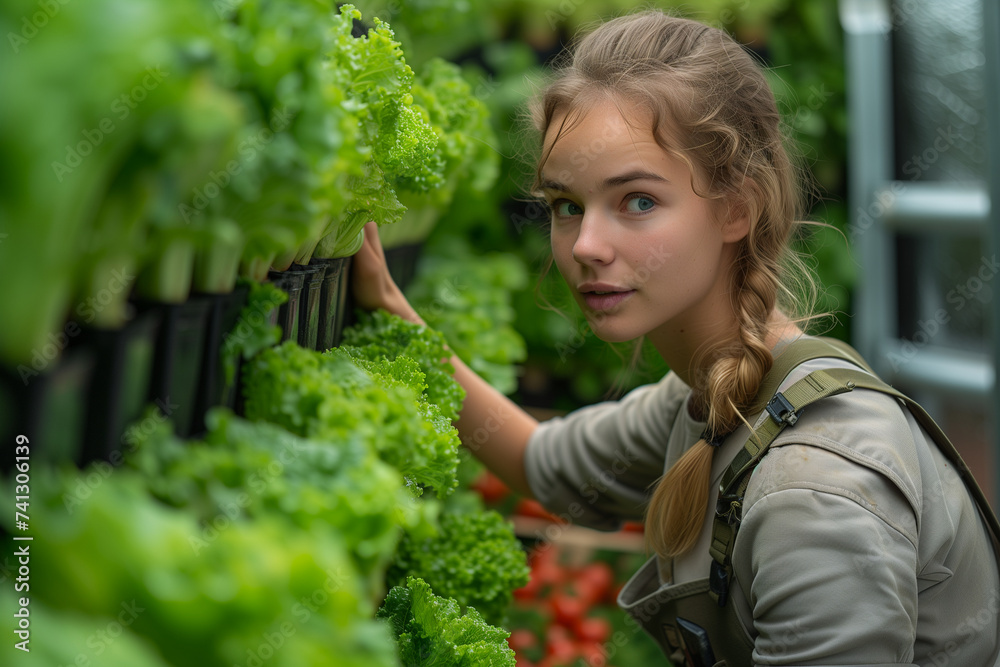 a girl in a greenhouse among the greenery a girl in a greenhouse among the greenery