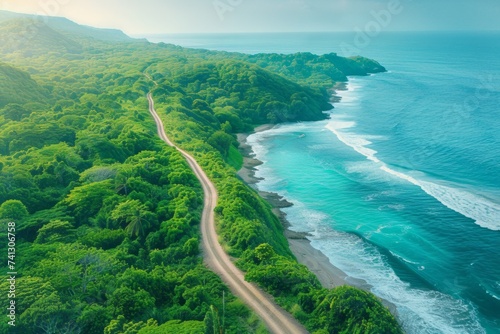 Aerial View of a Road Near the Ocean