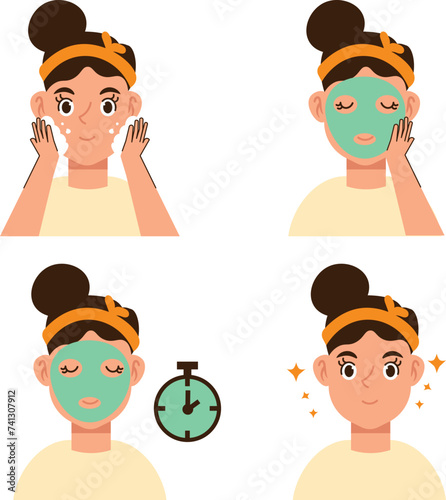 Cartoon Sheet mask instructions set