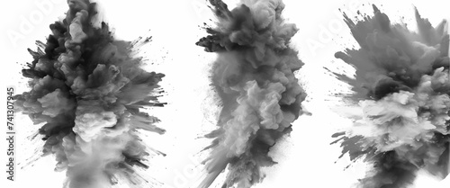Black powder explosion with dark colors isolated white background. Abstract powder splatted on white background, Black vibrant paint black powder explosion with dark colors isolated white background. 