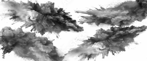 Black powder explosion with dark colors isolated white background. Abstract powder splatted on white background, Black vibrant paint black powder explosion with dark colors isolated white background.	