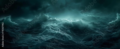 Majestic Turbulent Ocean Waves Under a Mysterious Stormy Sky - A Dramatic Seascape Depicting the Power and Beauty of Nature