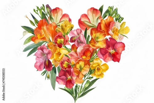 Wallpaper Mural Heart shaped with Freesia, botanical illustration style, isolated white background, minimalism Torontodigital.ca