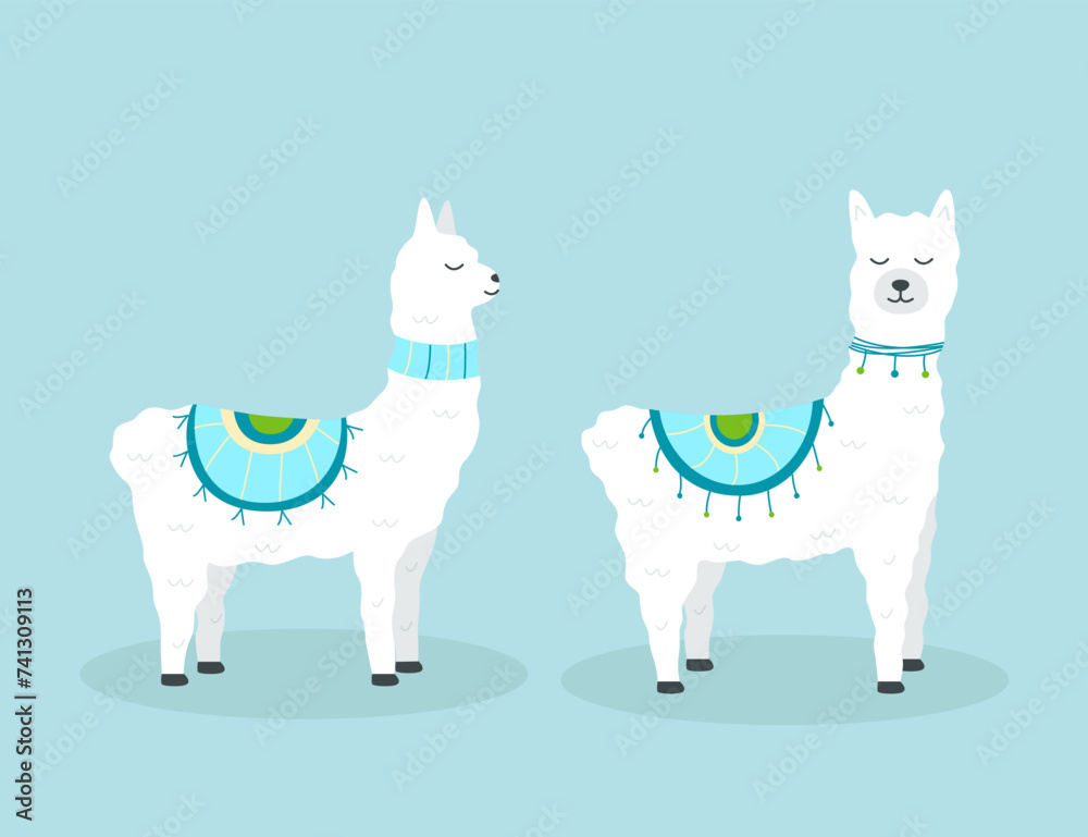 Obraz premium Cute cartoon llama icon. Vector illustration of a funny animal.