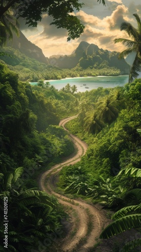 Painting of a Dirt Road in the Middle of a Jungle