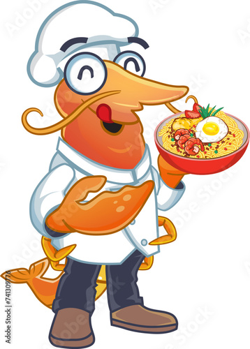 Mascot Chef s shrimp Character design  Shrimp Mascot  Funny Chef s shrimp