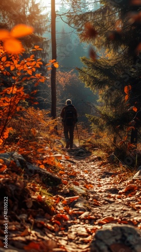 A Man Hiking Up a Trail in the Woods
