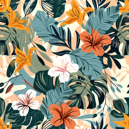 Modern exotic floral jungle pattern. Collage contemporary seamless pattern