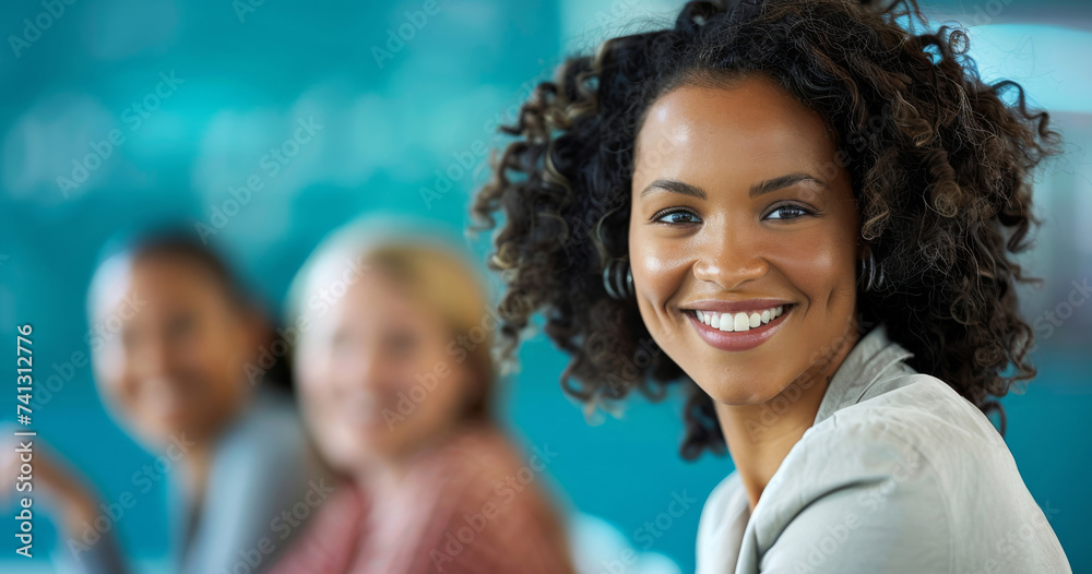 Woman, employee and business portrait in an office for presentation, seminar or trading workshop. Confident, female executive smiling or happy for marketing, strategy or leadership in workplace