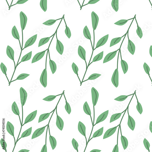 Wallpaper Mural Hand drawn floral pattern with green branches. Vector illustration can used for wrapping paper, textile, clothes print, interior decor.  Torontodigital.ca
