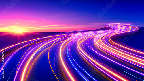 Speeding Through Night Highway, Abstract Motion Blur of Cars, Urban Traffic and Transportation Concept