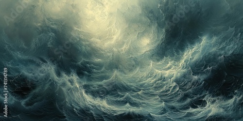 Aged ocean wave painting, dramatic and moody, maritime artistry.